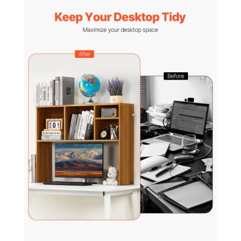 VEVOR Desktop Bookshelf, 1-Tier Wood Desktop Storage Organizer, 37" x 9.4" x 28.7" ράφι αποθήκευσης γραφείου, ξύλινο ράφι, θήκη για επιτραπέζια βιβλιοθήκη με αντιολισθητικά μαξιλαράκια ποδιών, για γραφείο, σπίτι και κοιτώνα