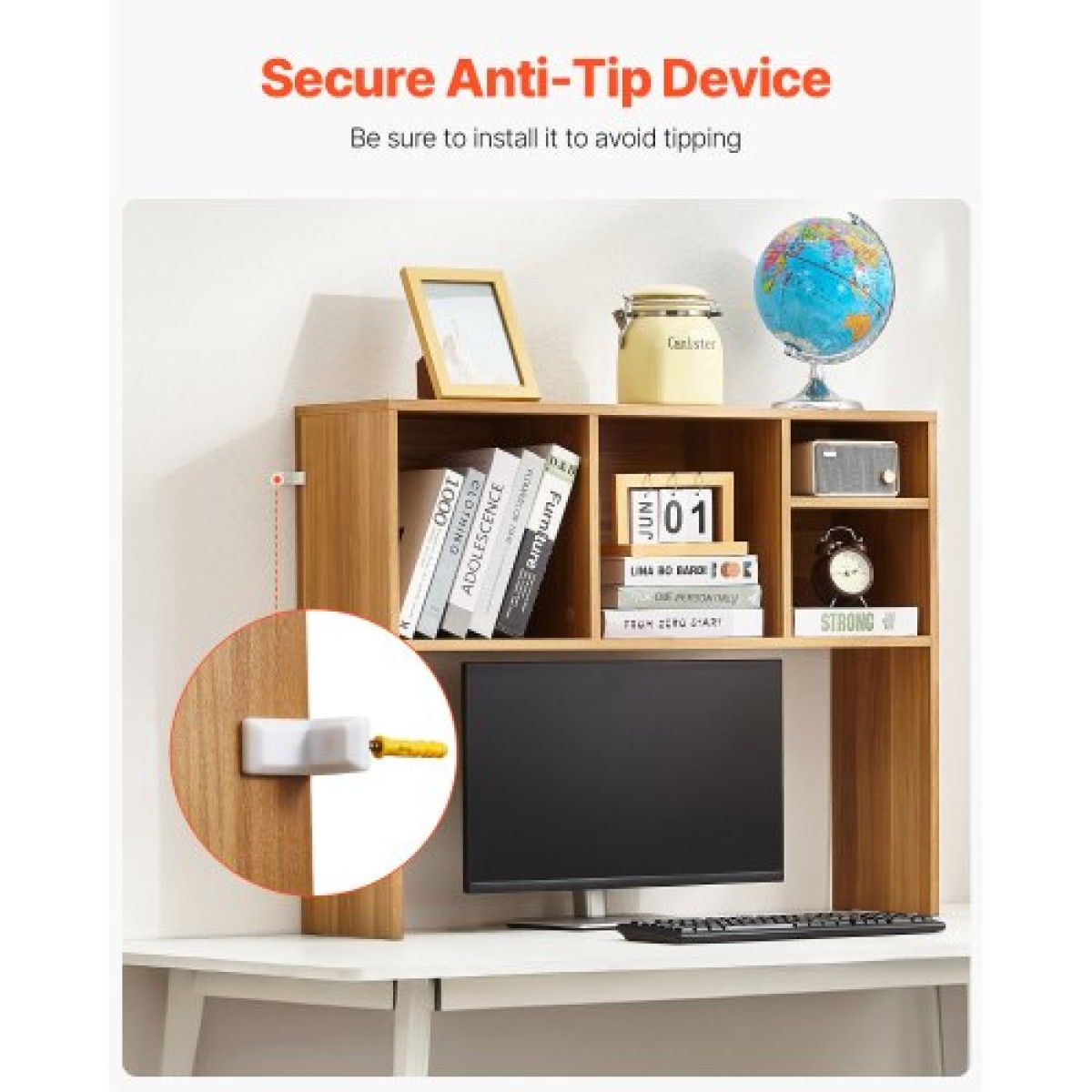VEVOR Desktop Bookshelf, 1-Tier Wood Desktop Storage Organizer, 37" x 9.4" x 28.7" ράφι αποθήκευσης γραφείου, ξύλινο ράφι, θήκη για επιτραπέζια βιβλιοθήκη με αντιολισθητικά μαξιλαράκια ποδιών, για γραφείο, σπίτι και κοιτώνα