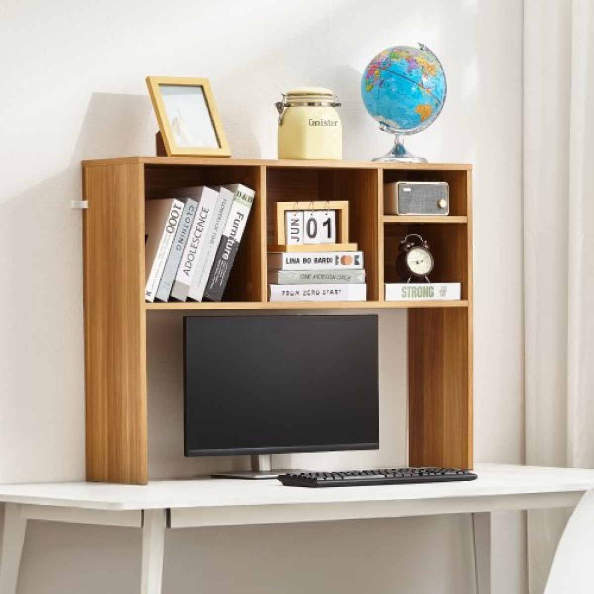 VEVOR Desktop Bookshelf, 1-Tier Wood Desktop Storage Organizer, 37" x 9.4" x 28.7" ράφι αποθήκευσης γραφείου, ξύλινο ράφι, θήκη για επιτραπέζια βιβλιοθήκη με αντιολισθητικά μαξιλαράκια ποδιών, για γραφείο, σπίτι και κοιτώνα