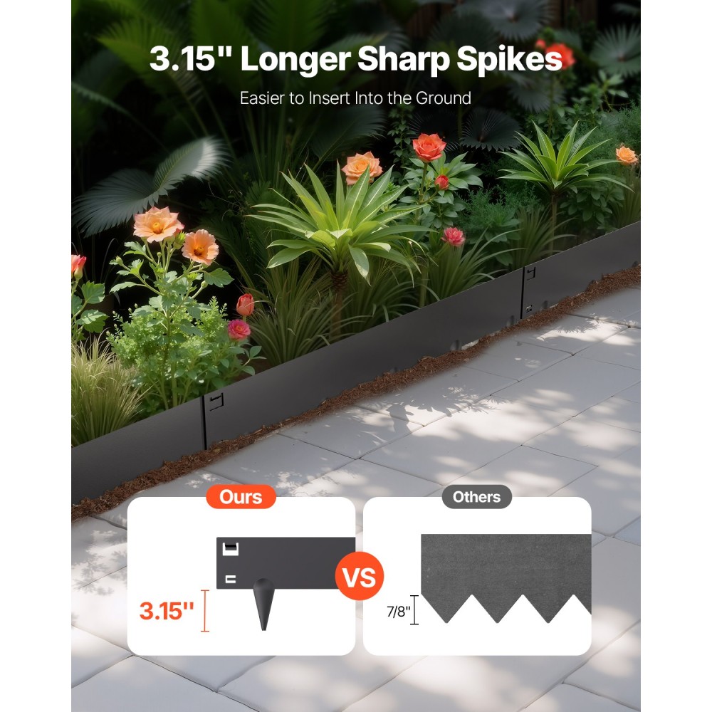 VEVOR Steel Landscape Edge, 5 συσκευασίες 39 x 3 σε ανθεκτικό στη σκουριά μεταλλικό οριζόντιο περιθώριο, εύκαμπτο περίγραμμα κήπου, μπορντούρα γκαζόν βαρέως τύπου, εύκολο στην εγκατάσταση, διαχωριστικό μονοπατιού για αυλή λουλουδιών μαύρο