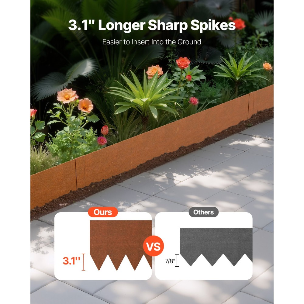 VEVOR Steel Landscape Edge, 6 συσκευασίες 40 x 8 σε ανθεκτικό στις καιρικές συνθήκες & προ-σκουριές μεταλλικές μπορντούρες τοπίου, εύκαμπτο περίγραμμα κήπου, μπορντούρα γκαζόν για διαχωριστικό μονοπατιού αυλής για λουλούδια