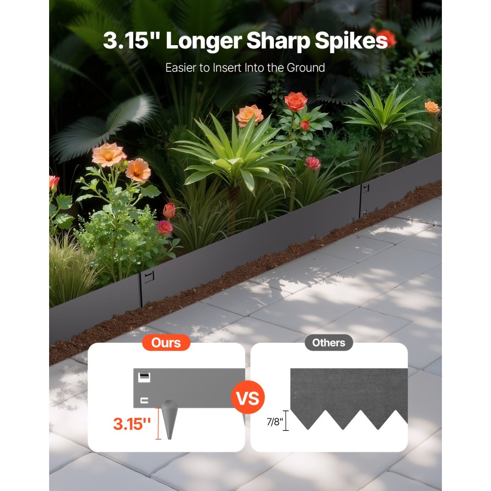 VEVOR Steel Landscape Edge, 5 συσκευασίες 39 x 4 σε ανθεκτικό στη σκουριά μεταλλικό οριζόντιο περιθώριο, εύκαμπτο περίγραμμα κήπου, μπορντούρα γκαζόν βαρέως τύπου, εύκολο στην εγκατάσταση, διαχωριστικό μονοπατιού για αυλή λουλουδιών σκούρο γκρι
