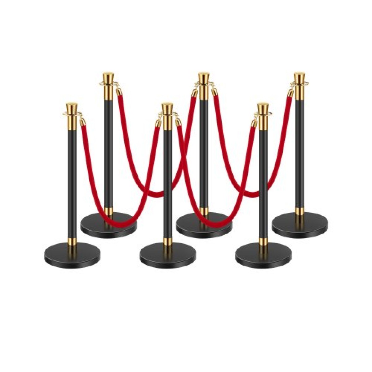 VEVOR Stanchion Post, 6 Pcs Crowd Control Barrier με 4 Red Velvet Ropes, 5 ft inox Stanchion Post Queue with Sand Injection Hollow Base for Theatre, Party, Wedding, Exhibition