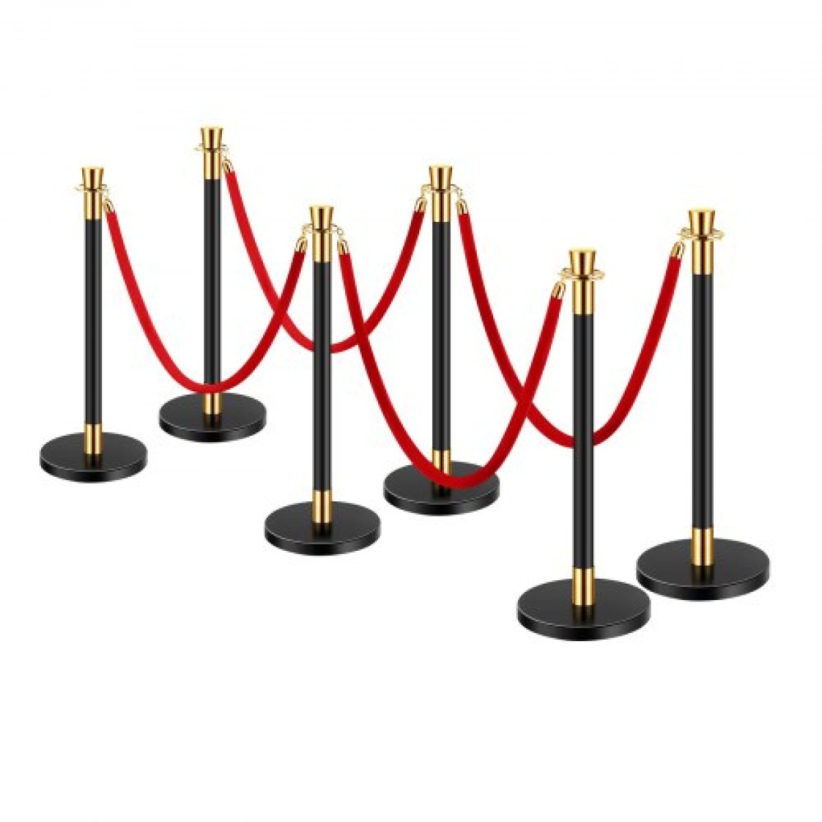 VEVOR Stanchion Post, 6 Pcs Crowd Control Barrier με 4 Red Velvet Ropes, 5 ft inox Stanchion Post Queue with Sand Injection Hollow Base for Theatre, Party, Wedding, Exhibition