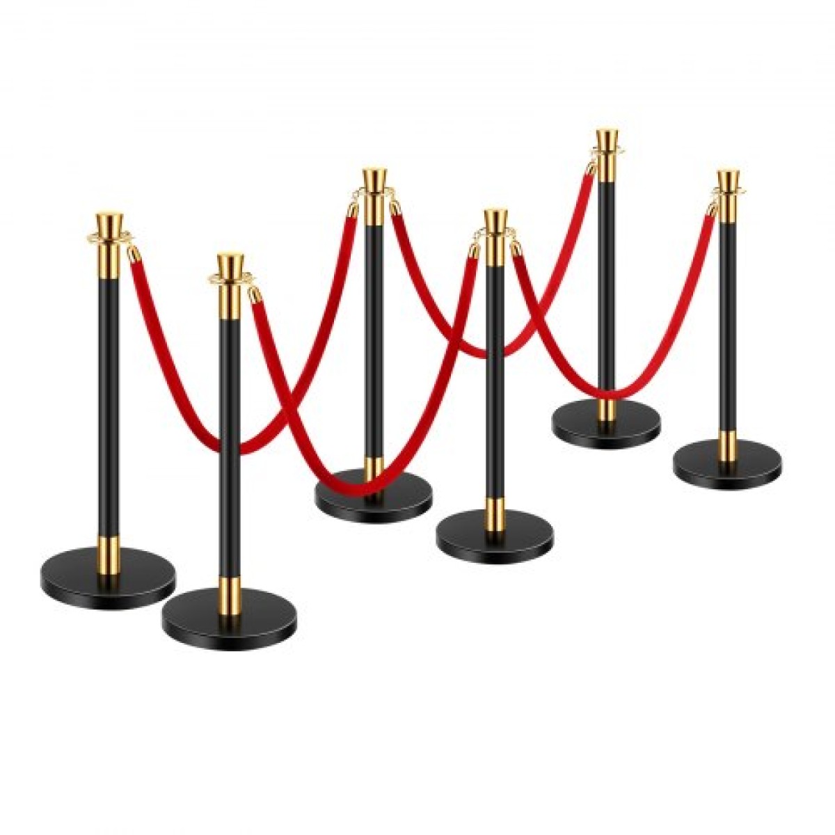 VEVOR Stanchion Post, 6 Pcs Crowd Control Barrier με 4 Red Velvet Ropes, 5 ft inox Stanchion Post Queue with Sand Injection Hollow Base for Theatre, Party, Wedding, Exhibition