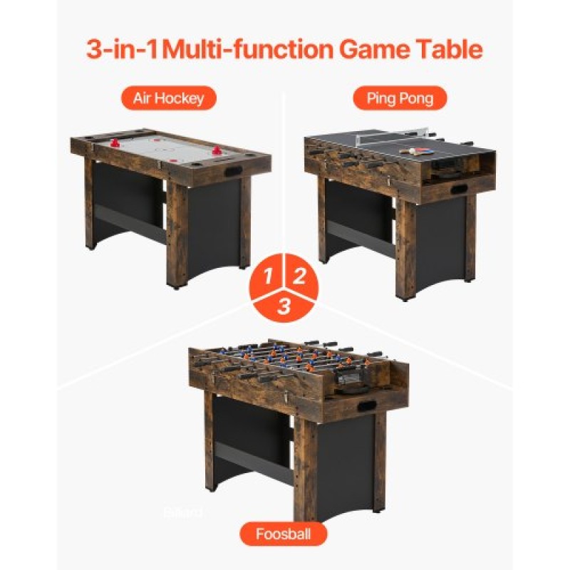 VEVOR 3-σε-1 Combo Σετ τραπεζιού παιχνιδιών, Τραπέζι Air Hockey 54", Τραπέζι πολλαπλών συνδυασμών με Air Hockey, Ping Pong, Foosball, Pushers & Pucks, Air Powered Arcade Arcade Τραπέζι για Οικογενειακό Δωμάτιο Παιχνιδιού Γραφείο