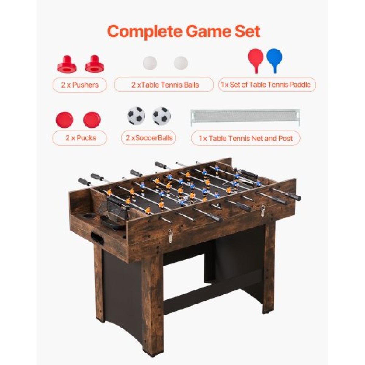 VEVOR 3-σε-1 Combo Σετ τραπεζιού παιχνιδιών, Τραπέζι Air Hockey 54", Τραπέζι πολλαπλών συνδυασμών με Air Hockey, Ping Pong, Foosball, Pushers & Pucks, Air Powered Arcade Arcade Τραπέζι για Οικογενειακό Δωμάτιο Παιχνιδιού Γραφείο
