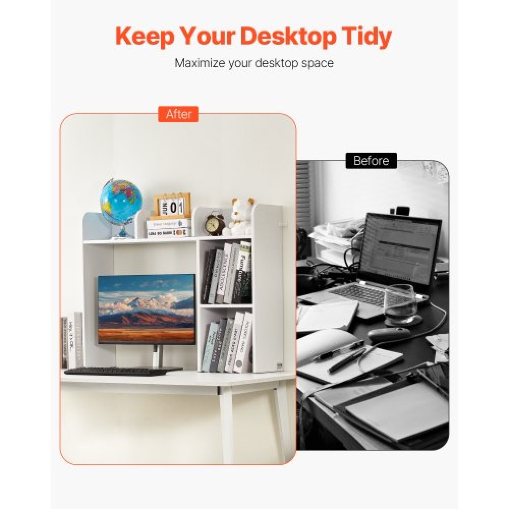VEVOR Desktop Bookshelf, 2-Tier Desktop Storage Organizer, 37,2" x 9,5" x 28,9" ράφι γραφείου αποθήκευσης ξύλινο ράφι, επιτραπέζιο κάλυμμα ραφιών με αντιολισθητικά πόδια, για γραφείο, σπίτι και κοιτώνα, λευκό