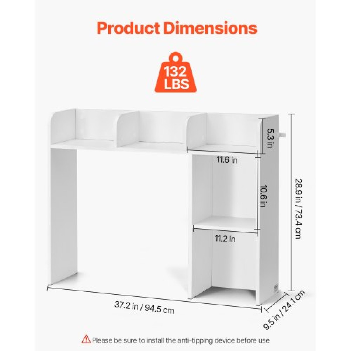 VEVOR Desktop Bookshelf, 2-Tier Desktop Storage Organizer, 37,2" x 9,5" x 28,9" ράφι γραφείου αποθήκευσης ξύλινο ράφι, επιτραπέζιο κάλυμμα ραφιών με αντιολισθητικά πόδια, για γραφείο, σπίτι και κοιτώνα, λευκό