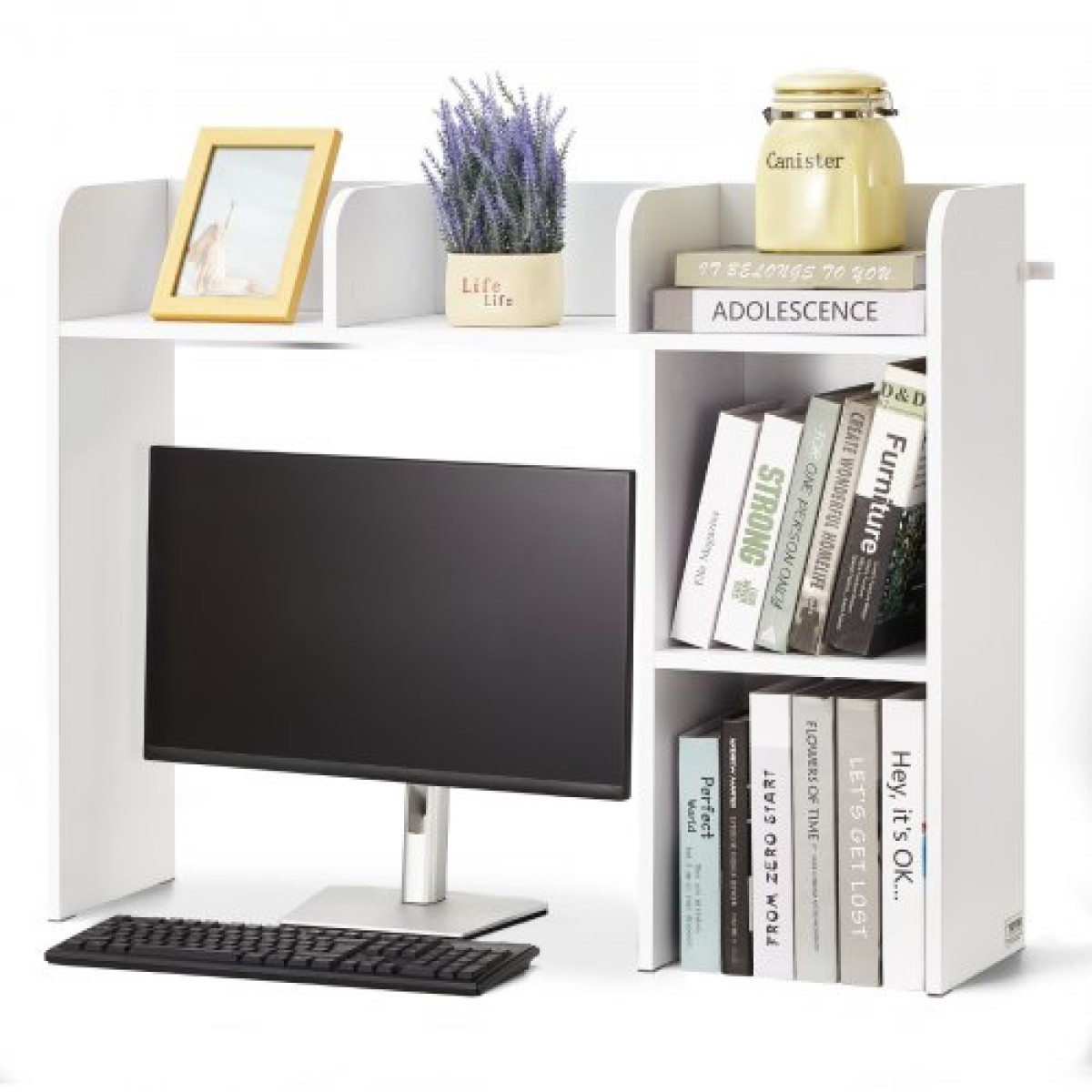 VEVOR Desktop Bookshelf, 2-Tier Desktop Storage Organizer, 37,2" x 9,5" x 28,9" ράφι γραφείου αποθήκευσης ξύλινο ράφι, επιτραπέζιο κάλυμμα ραφιών με αντιολισθητικά πόδια, για γραφείο, σπίτι και κοιτώνα, λευκό