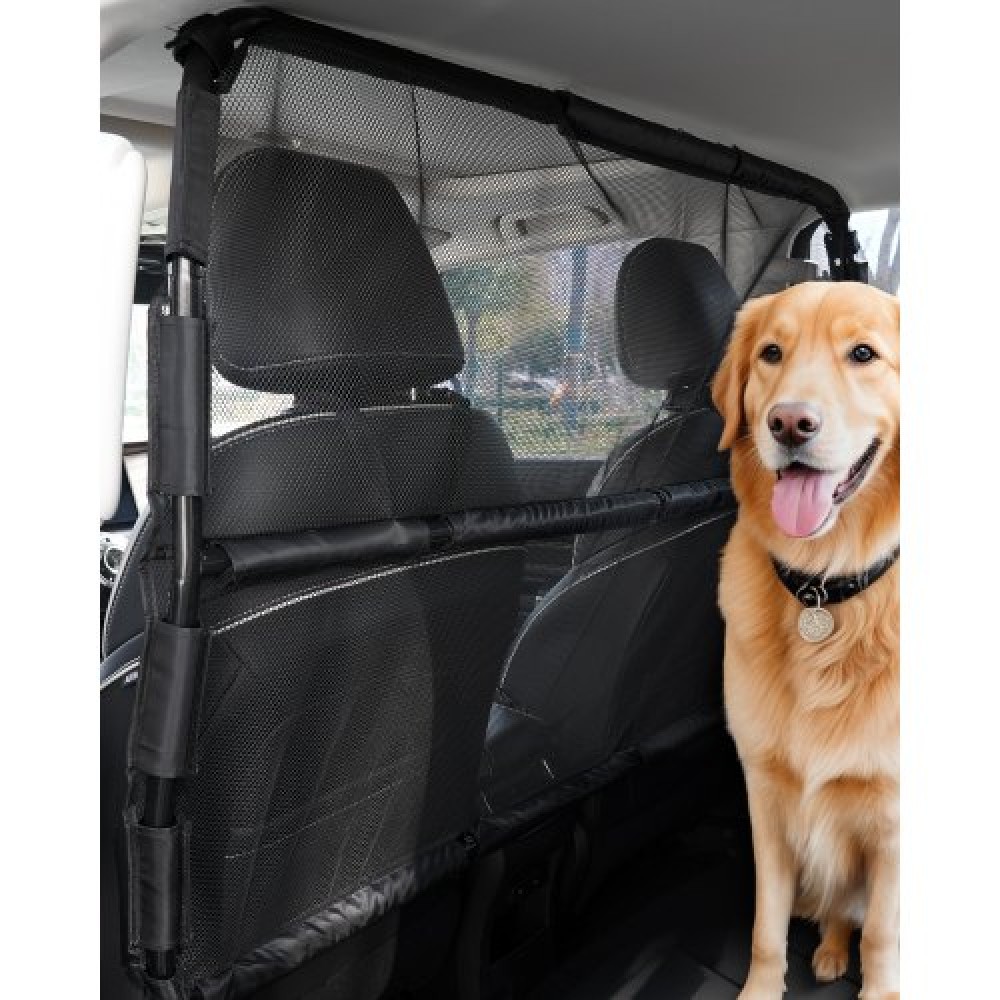 VEVOR Dog Car Barrier, Ευρύ διαχωριστικό αυτοκινήτου 56" για εγκατάσταση μπροστινών καθισμάτων, Vehicle Pet Barrier with See Through Net Mesh, Universal-Fit Barrier Dog Car Barrier για πλήρους μεγέθους σεντάν, φορτηγά και SUV, Μαύρο