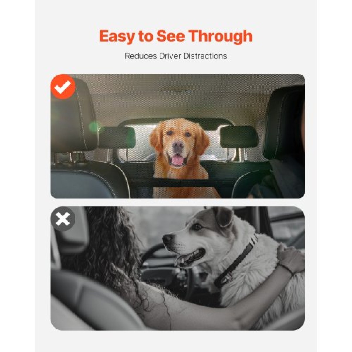 VEVOR Dog Car Barrier, Ευρύ διαχωριστικό αυτοκινήτου 56" για εγκατάσταση μπροστινών καθισμάτων, Vehicle Pet Barrier with See Through Net Mesh, Universal-Fit Barrier Dog Car Barrier για πλήρους μεγέθους σεντάν, φορτηγά και SUV, Μαύρο