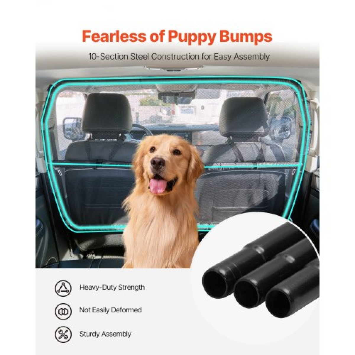VEVOR Dog Car Barrier, Ευρύ διαχωριστικό αυτοκινήτου 56" για εγκατάσταση μπροστινών καθισμάτων, Vehicle Pet Barrier with See Through Net Mesh, Universal-Fit Barrier Dog Car Barrier για πλήρους μεγέθους σεντάν, φορτηγά και SUV, Μαύρο