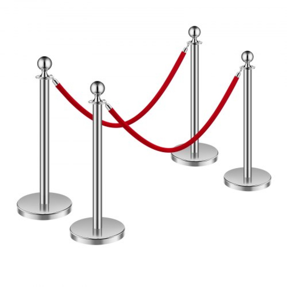 VEVOR Stanchion Post, 4 τμχ Crowd Control Barrier Set με 2 Red Velvet Ropes, 5 ft inox Stanchion Stanchion Post Queue with Sand Injection Hollow Base for Theater, Party, Wedding, Exhibition