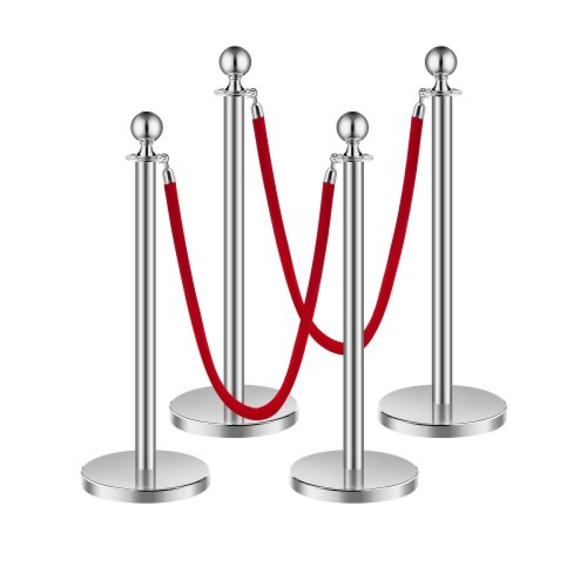VEVOR Stanchion Post, 4 τμχ Crowd Control Barrier Set με 2 Red Velvet Ropes, 5 ft inox Stanchion Stanchion Post Queue with Sand Injection Hollow Base for Theater, Party, Wedding, Exhibition