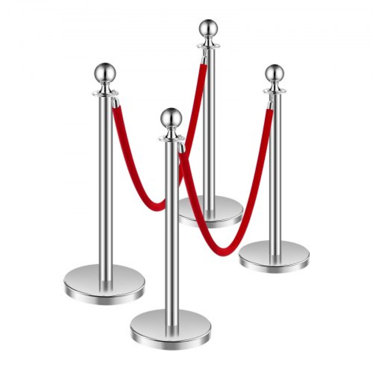 VEVOR Stanchion Post, 4 τμχ Crowd Control Barrier Set με 2 Red Velvet Ropes, 5 ft inox Stanchion Stanchion Post Queue with Sand Injection Hollow Base for Theater, Party, Wedding, Exhibition