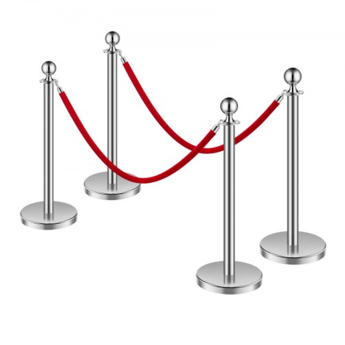VEVOR Stanchion Post, 4 τμχ Crowd Control Barrier Set με 2 Red Velvet Ropes, 5 ft inox Stanchion Stanchion Post Queue with Sand Injection Hollow Base for Theater, Party, Wedding, Exhibition