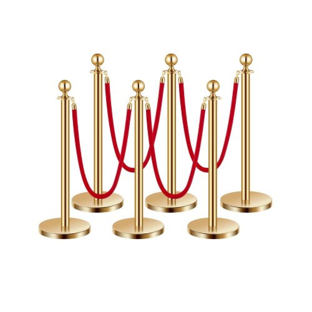 VEVOR Stanchions and Velvet Ropes 6Pcs, Κοίλη βάση με στύλο από ανοξείδωτο ατσάλι, 4 Red Velvet σχοινιά και στύλοι, Crowd Control Barriers Gold Stands, Red Carpet Runner κοντάρια για είδη πάρτι