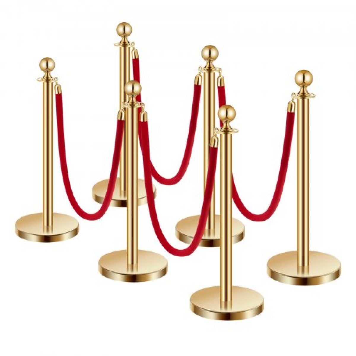 VEVOR Stanchions and Velvet Ropes 6Pcs, Κοίλη βάση με στύλο από ανοξείδωτο ατσάλι, 4 Red Velvet σχοινιά και στύλοι, Crowd Control Barriers Gold Stands, Red Carpet Runner κοντάρια για είδη πάρτι