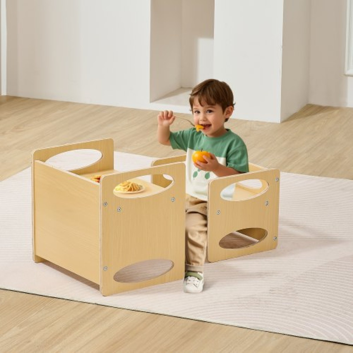 Σετ τραπέζι και καρέκλα απογαλακτισμού VEVOR Montessori, Ξύλινο σετ τραπεζιού και καρέκλας για παιδιά ηλικίας 1-5 ετών, ρυθμιζόμενο ύψος παιδικής καρέκλας Montessori και τραπέζι δραστηριοτήτων, Ιδανικό για διάβασμα, φαγητό, παιχνίδι - Φυσικό
