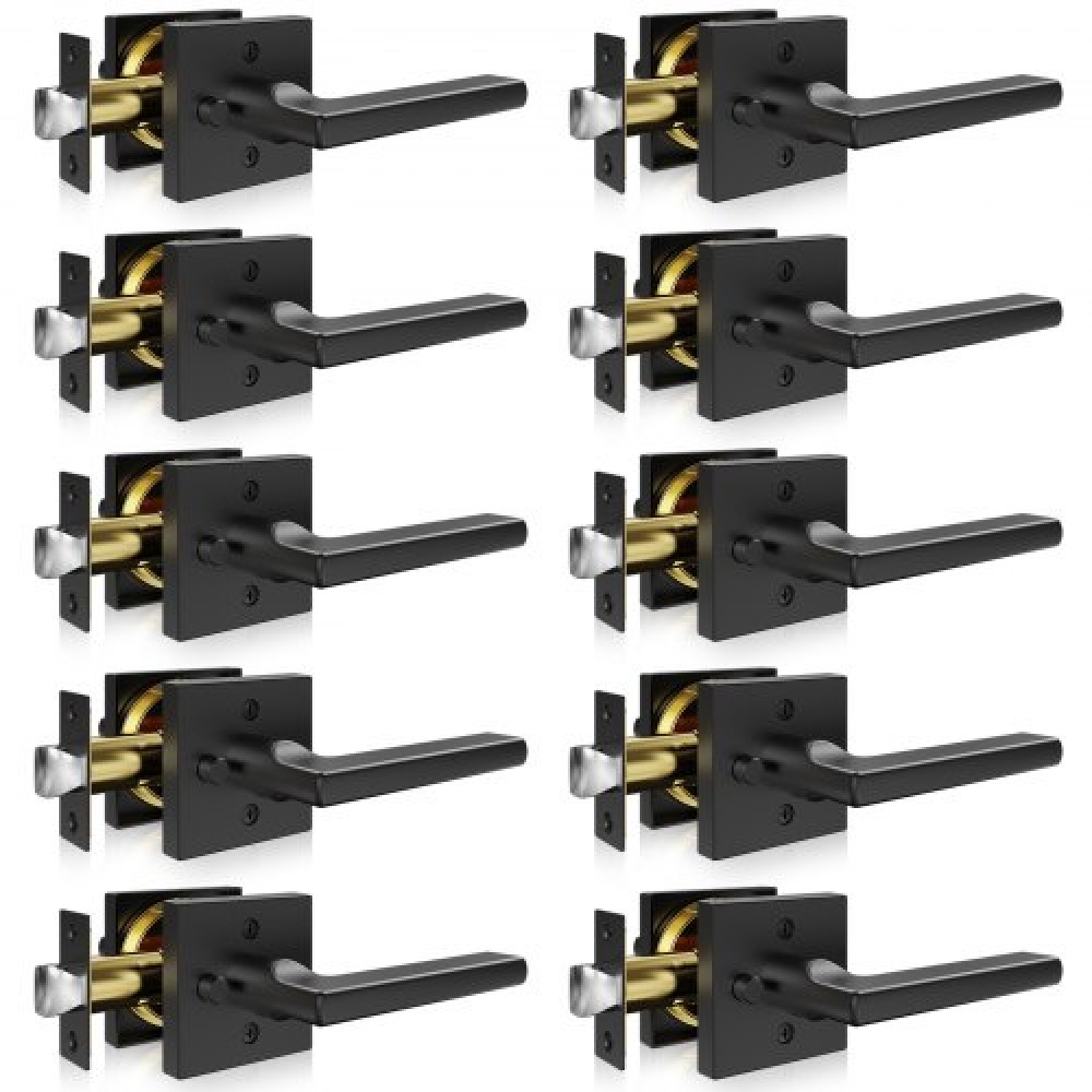 Privacy Door Handle 10 PCS Matte Black Square Door Lever Interior Reversible