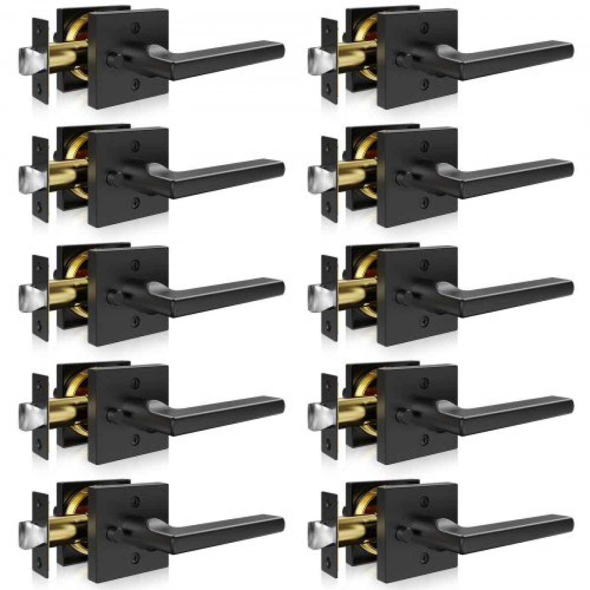 VEVOR Privacy λαβή πόρτας, 10 Pack Μαύρο ματ μοχλός πόρτας, αριστερός ή δεξιός αναστρέψιμος μοχλός με κλειδαριά χωρίς κλειδί, περιστροφή 45° σε ανοιχτό, Universal τετράγωνο εσωτερικό για πόρτες κρεβατοκάμαρας και μπάνιου