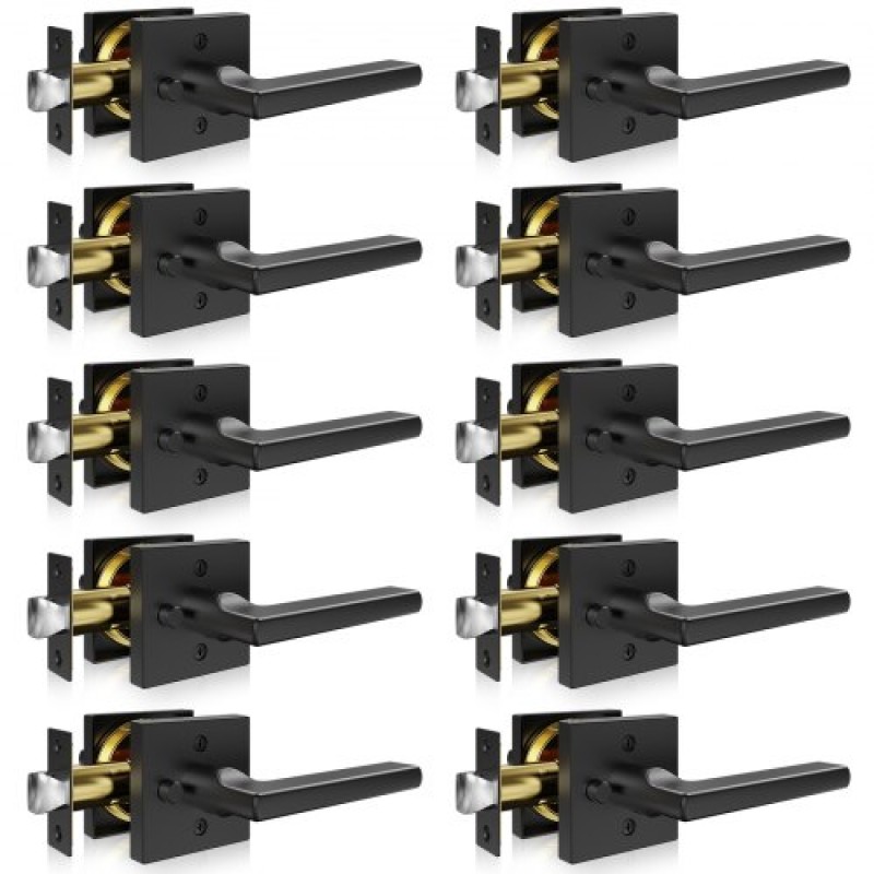 Privacy Door Handle 10 PCS Matte Black Square Door Lever Interior Reversible