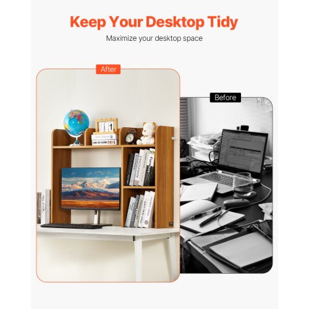 VEVOR Desktop Bookshelf, 2-Tier Wood Desktop Storage Organizer, 37,2" x 9,5" x 28,9" ράφι αποθήκευσης γραφείου, ξύλινο ράφι, θήκη για επιτραπέζια βιβλιοθήκη με αντιολισθητικά μαξιλαράκια ποδιών, για γραφείο, σπίτι και κοιτώνα
