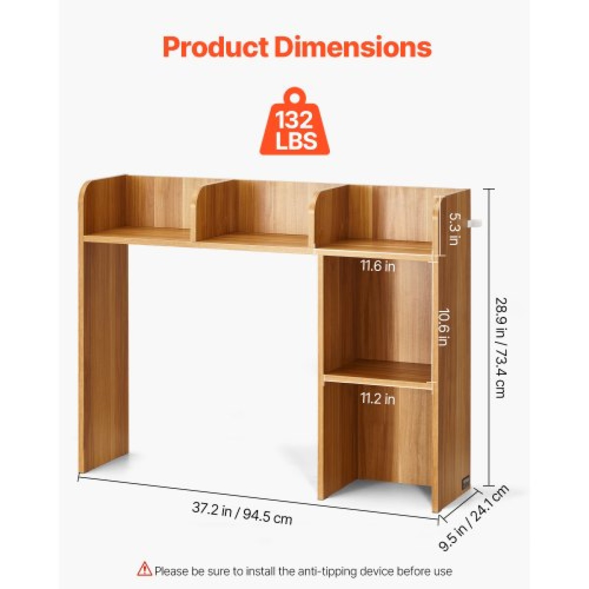 VEVOR Desktop Bookshelf, 2-Tier Wood Desktop Storage Organizer, 37,2" x 9,5" x 28,9" ράφι αποθήκευσης γραφείου, ξύλινο ράφι, θήκη για επιτραπέζια βιβλιοθήκη με αντιολισθητικά μαξιλαράκια ποδιών, για γραφείο, σπίτι και κοιτώνα