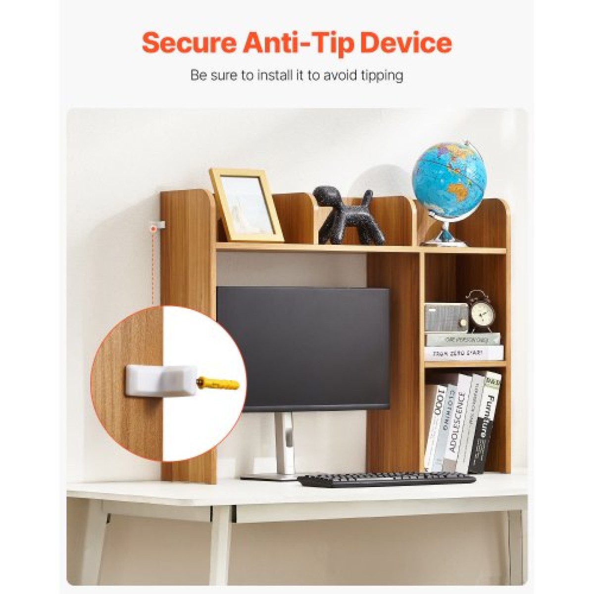 VEVOR Desktop Bookshelf, 2-Tier Wood Desktop Storage Organizer, 37,2" x 9,5" x 28,9" ράφι αποθήκευσης γραφείου, ξύλινο ράφι, θήκη για επιτραπέζια βιβλιοθήκη με αντιολισθητικά μαξιλαράκια ποδιών, για γραφείο, σπίτι και κοιτώνα