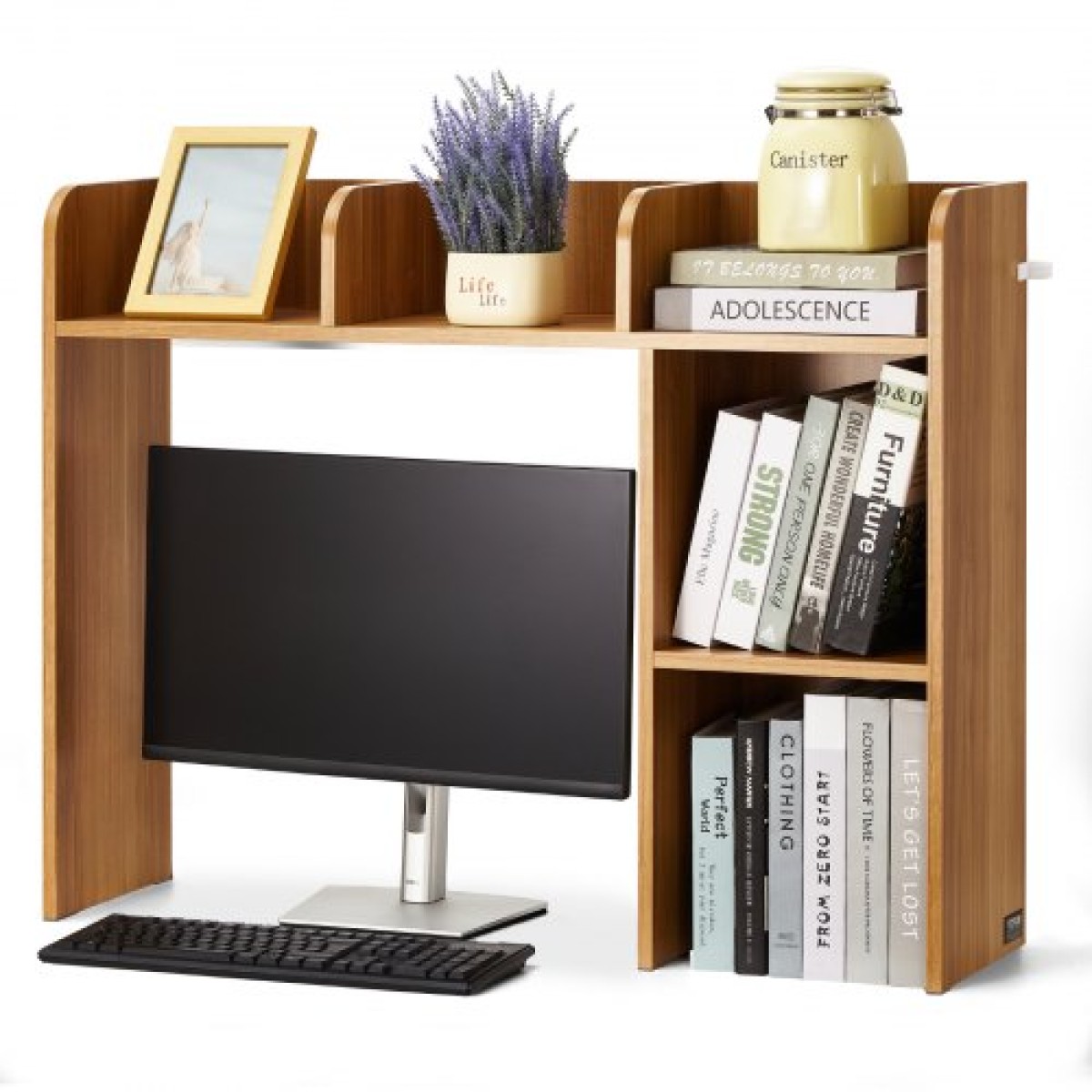 VEVOR Desktop Bookshelf, 2-Tier Wood Desktop Storage Organizer, 37,2" x 9,5" x 28,9" ράφι αποθήκευσης γραφείου, ξύλινο ράφι, θήκη για επιτραπέζια βιβλιοθήκη με αντιολισθητικά μαξιλαράκια ποδιών, για γραφείο, σπίτι και κοιτώνα