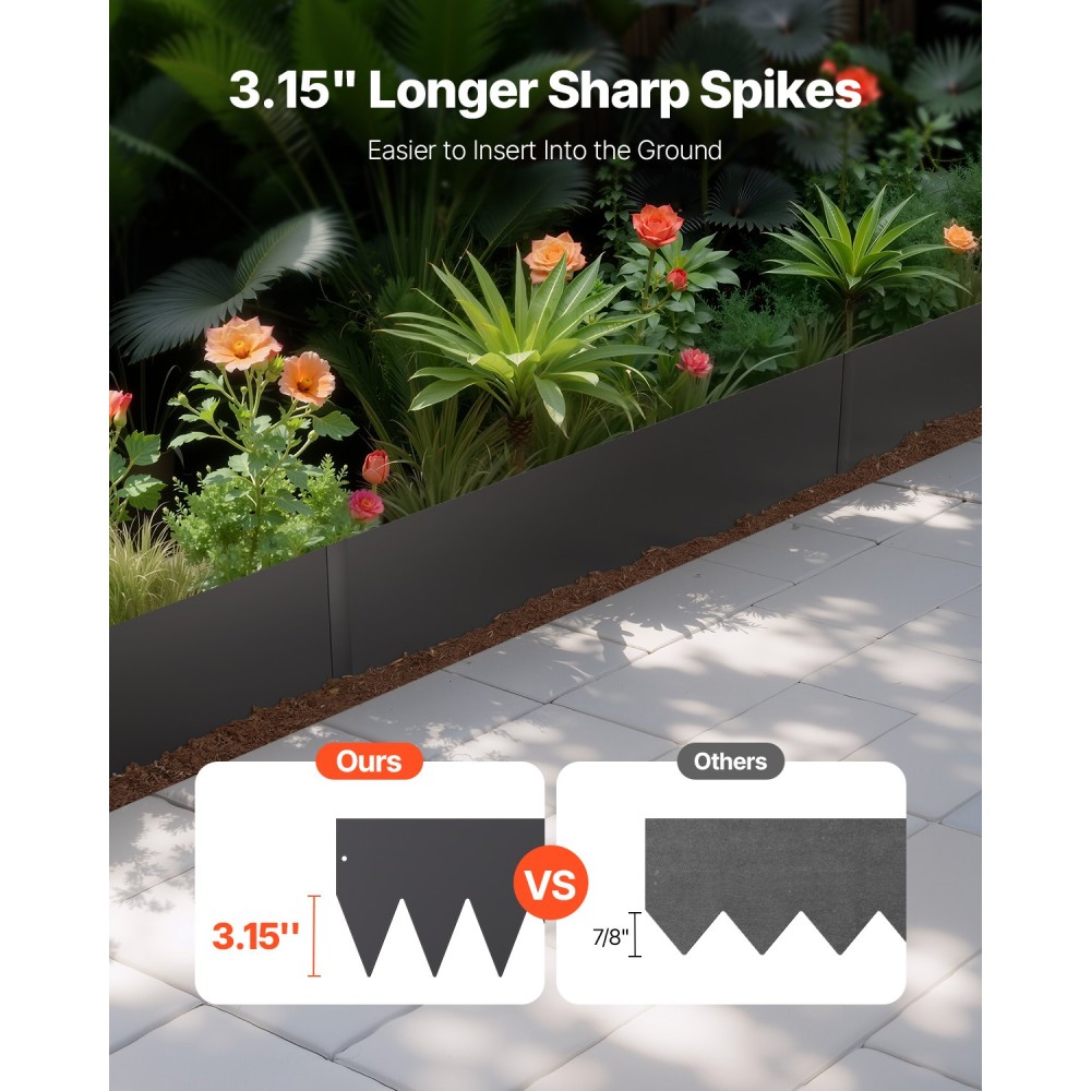 VEVOR Steel Landscape Edge, 4 συσκευασίες 40 x 8 σε ανθεκτικό στη σκουριά μεταλλικό οριζόντιο περιθώριο, εύκαμπτο περίγραμμα κήπου, μπορντούρα γκαζόν βαρέως τύπου, εύκολο στην εγκατάσταση, διαχωριστικό μονοπατιού για αυλή λουλουδιών μαύρο