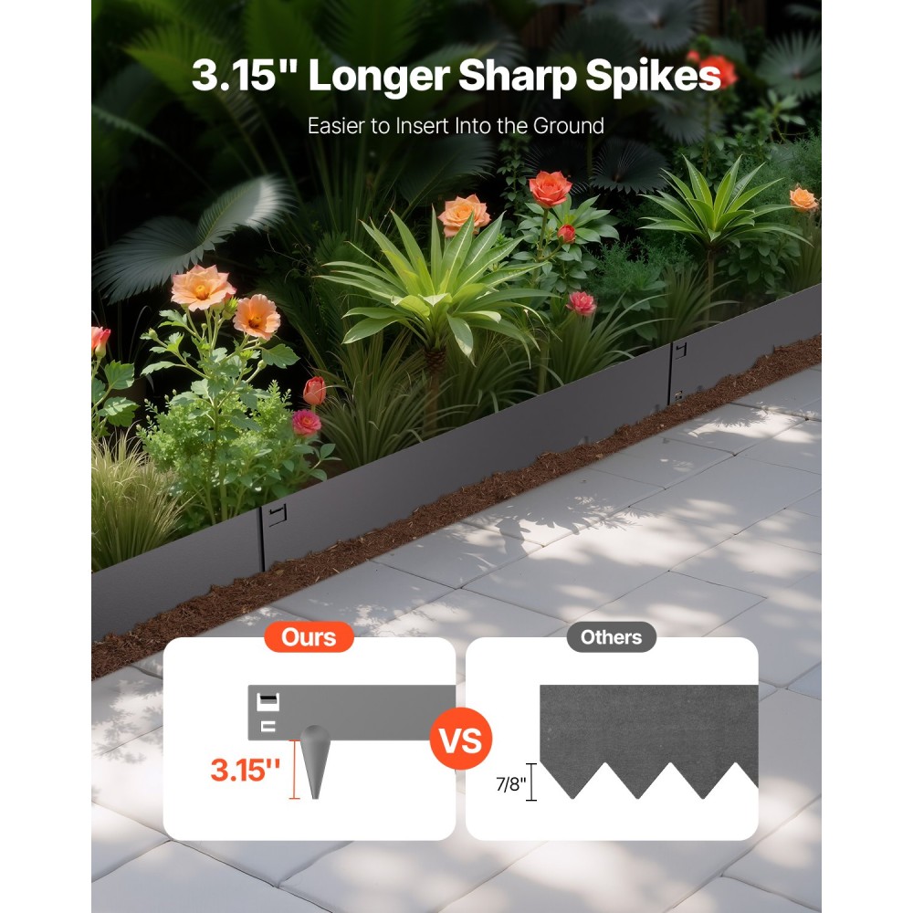 VEVOR Steel Landscape Edge, 5 συσκευασίες 39 x 3 σε ανθεκτικό στη σκουριά μεταλλικό οριζόντιο περιθώριο, εύκαμπτο περίγραμμα κήπου, μπορντούρα γκαζόν βαρέως τύπου, εύκολο στην εγκατάσταση, διαχωριστικό μονοπατιού για αυλή λουλουδιών σκούρο γκρι