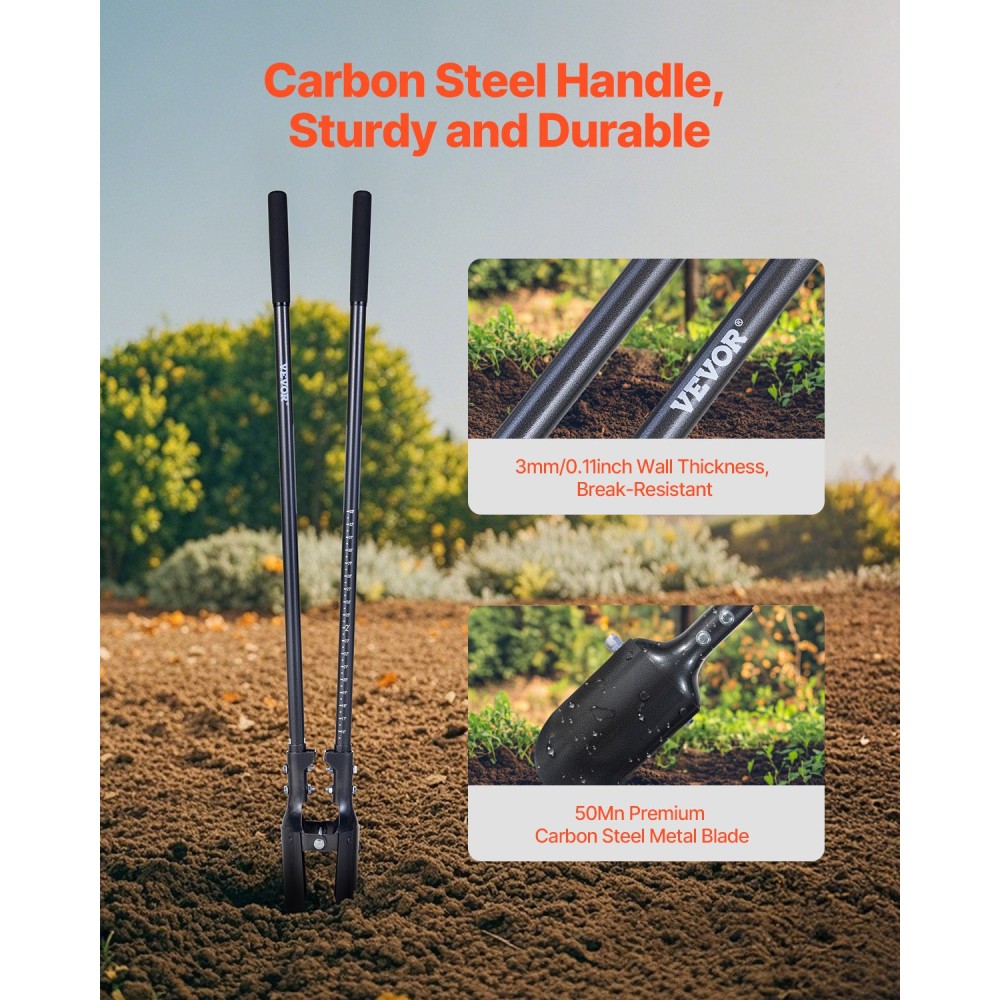 VEVOR Post Hole Digger, Heavy Duty Post Hole Digger με λαβή από ανθρακούχο χάλυβα, Manual Hole Digger με σήμανση κλίμακας και μεταλλική λεπίδα, Post Hole Digger Tool για σκάψιμο κηπουρικής σε εξωτερικούς χώρους, 57,5 ​​ιντσών