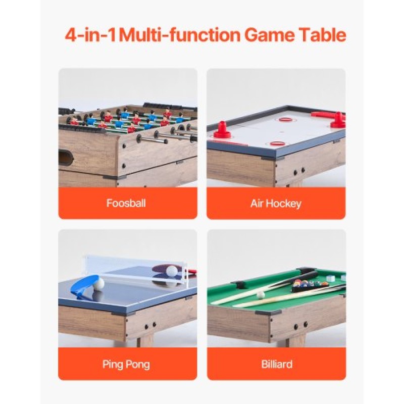 Σετ τραπεζιού παιχνιδιών VEVOR 4 σε 1 Combo, Τραπέζι Air Hockey 32 ιντσών, Τραπέζι πολλαπλών συνδυασμών με μπιλιάρδο, χόκεϊ, ποδόσφαιρο, πινγκ πονγκ, Pushers & Pucks, Αθλητικό τραπέζι Arcade για παιδιά Γραφείο Οικογενειακό δωμάτιο παιχνιδιών