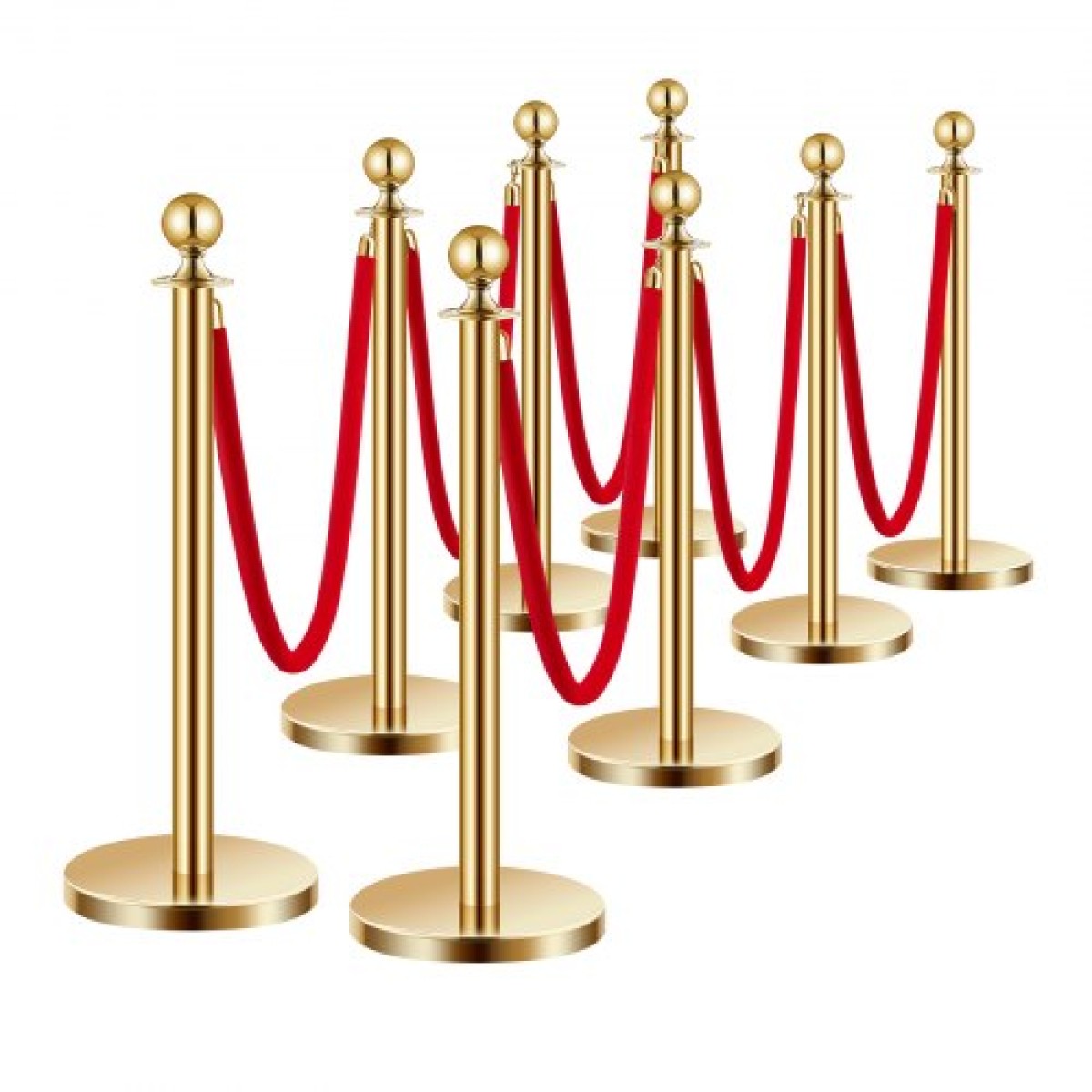 VEVOR Stanchion Post, 8 τμχ Σετ Crowd Control Barrier με 6 Red Velvet Ropes, 5 ft από ανοξείδωτο ατσάλι Gold Stanchion Post Queue με Sand Injection Hollow Base για θέατρο, πάρτι, γάμο, έκθεση