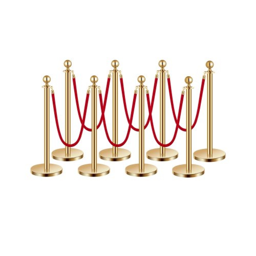 VEVOR Stanchion Post, 8 τμχ Σετ Crowd Control Barrier με 6 Red Velvet Ropes, 5 ft από ανοξείδωτο ατσάλι Gold Stanchion Post Queue με Sand Injection Hollow Base για θέατρο, πάρτι, γάμο, έκθεση