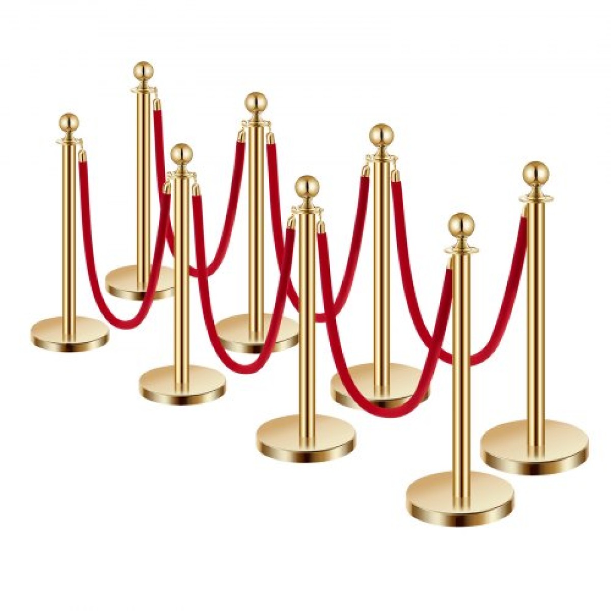 VEVOR Stanchion Post, 8 τμχ Σετ Crowd Control Barrier με 6 Red Velvet Ropes, 5 ft από ανοξείδωτο ατσάλι Gold Stanchion Post Queue με Sand Injection Hollow Base για θέατρο, πάρτι, γάμο, έκθεση