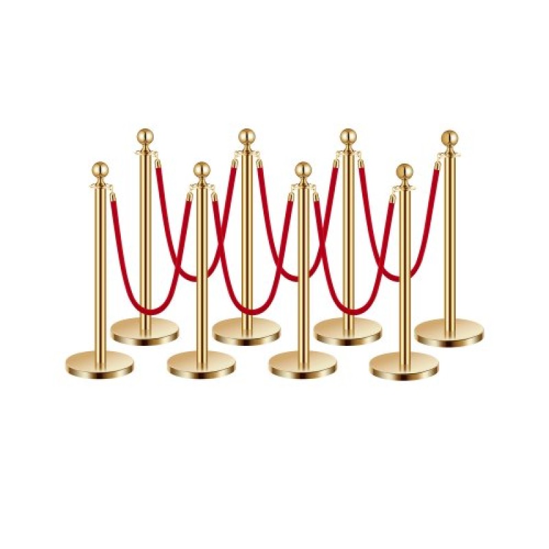 VEVOR Stanchion Post, 8 τμχ Σετ Crowd Control Barrier με 6 Red Velvet Ropes, 5 ft από ανοξείδωτο ατσάλι Gold Stanchion Post Queue με Sand Injection Hollow Base για θέατρο, πάρτι, γάμο, έκθεση