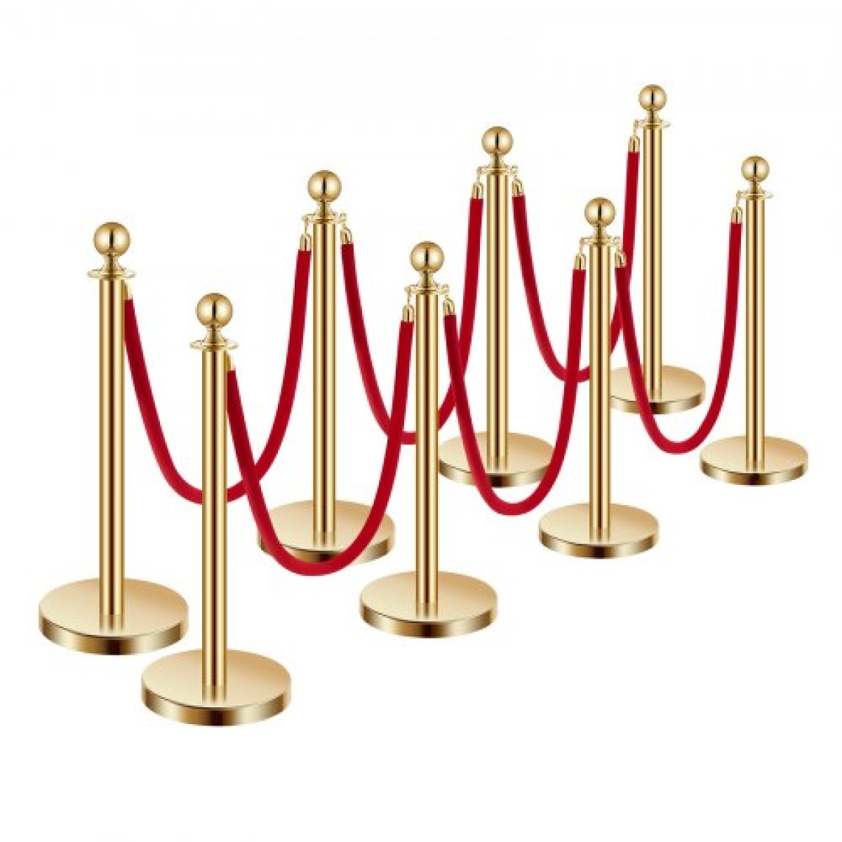 VEVOR Stanchion Post, 8 τμχ Σετ Crowd Control Barrier με 6 Red Velvet Ropes, 5 ft από ανοξείδωτο ατσάλι Gold Stanchion Post Queue με Sand Injection Hollow Base για θέατρο, πάρτι, γάμο, έκθεση