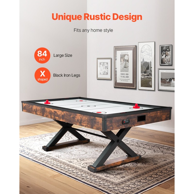 VEVOR 84" Air Hockey Table, Indoor Arcade Table Gaming Set με 2 Pushers, 2 Pucks, Ηλεκτρονικό σκόρερ, Πόδια σχήματος X & Ανεμιστήρας υψηλής ισχύος, Τραπέζι παιχνιδιών χόκεϊ με αέρα για οικογενειακό δωμάτιο παιχνιδιών
