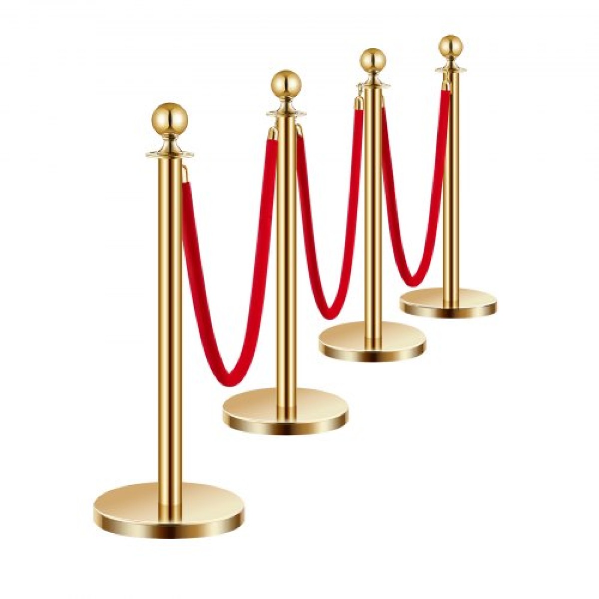 VEVOR Stanchion Post, 4 τεμάχια Crowd Control Barrier Set με 3 Red Velvet Ropes, 5 ft inox Gold Stanchion Post Queue with Sand Injection Hollow Base for Theatre, Party, Wedding, Exhibition