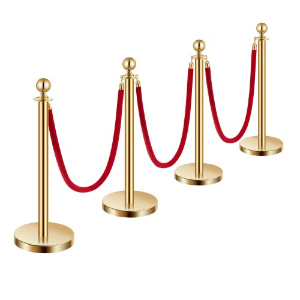 VEVOR Stanchion Post, 4 τεμάχια Crowd Control Barrier Set με 3 Red Velvet Ropes, 5 ft inox Gold Stanchion Post Queue with Sand Injection Hollow Base for Theatre, Party, Wedding, Exhibition