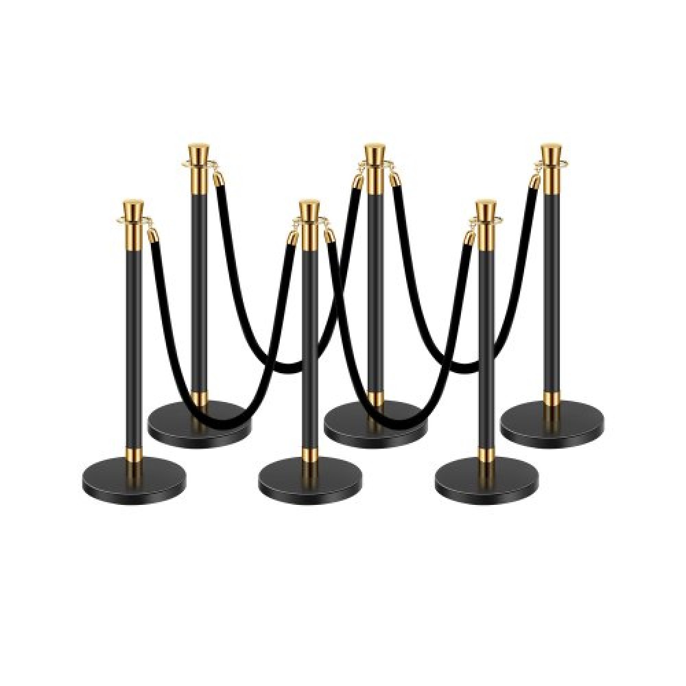 VEVOR Stanchion Post, 6 τεμ. Crowd Control Barrier με 4 μαύρα βελούδινα σχοινιά, 5 πόδια από ανοξείδωτο ατσάλι Stanchion Post Queue με Sand Injection Hollow Base για Θέατρο, Πάρτι, Γάμο, Έκθεση, Μαύρο