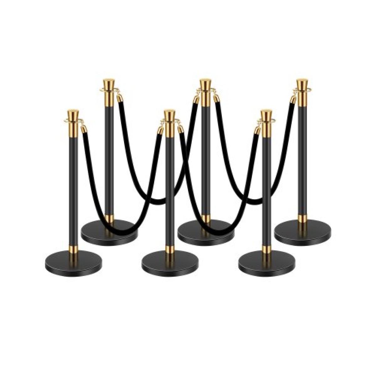 VEVOR Stanchion Post, 6 τεμ. Crowd Control Barrier με 4 μαύρα βελούδινα σχοινιά, 5 πόδια από ανοξείδωτο ατσάλι Stanchion Post Queue με Sand Injection Hollow Base για Θέατρο, Πάρτι, Γάμο, Έκθεση, Μαύρο