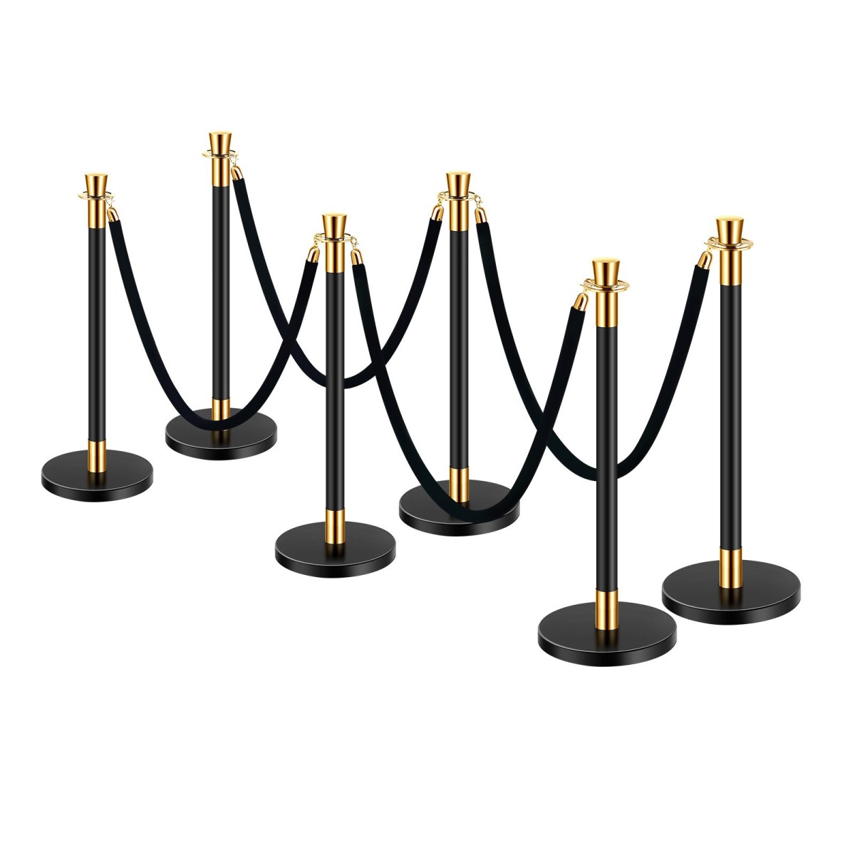VEVOR Stanchion Post, 6 τεμ. Crowd Control Barrier με 4 μαύρα βελούδινα σχοινιά, 5 πόδια από ανοξείδωτο ατσάλι Stanchion Post Queue με Sand Injection Hollow Base για Θέατρο, Πάρτι, Γάμο, Έκθεση, Μαύρο