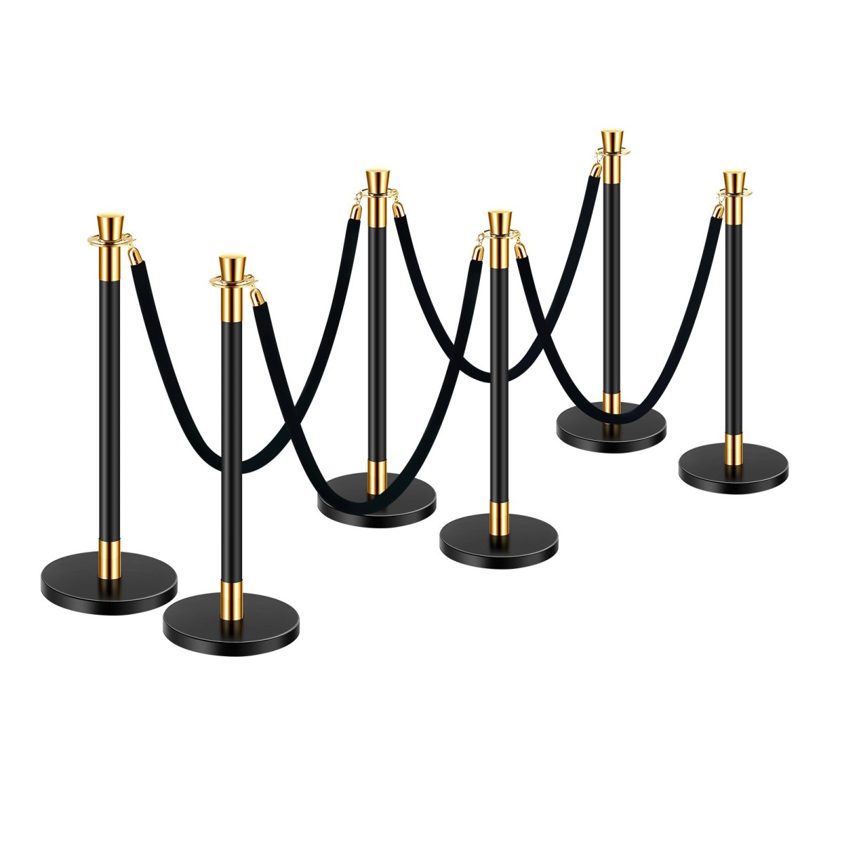 VEVOR Stanchion Post, 6 τεμ. Crowd Control Barrier με 4 μαύρα βελούδινα σχοινιά, 5 πόδια από ανοξείδωτο ατσάλι Stanchion Post Queue με Sand Injection Hollow Base για Θέατρο, Πάρτι, Γάμο, Έκθεση, Μαύρο