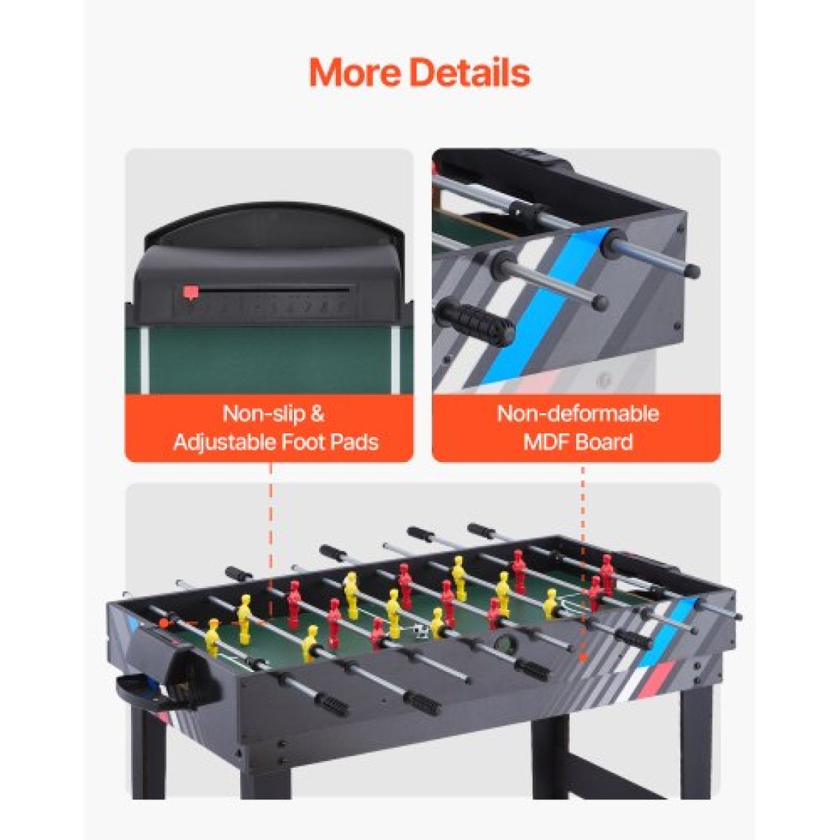 VEVOR 4-σε-1 Combo Σετ τραπεζιού παιχνιδιών, Τραπέζι Air Hockey 48", Τραπέζι πολλαπλών συνδυασμών με Air Hockey, Μπιλιάρδο μπιλιάρδου, ποδοσφαιράκι, Ping Pong, Pushers & Pucks, Sports Arcade Τραπέζι για Οικογενειακό Δωμάτιο Παιχνιδιού Γραφείο