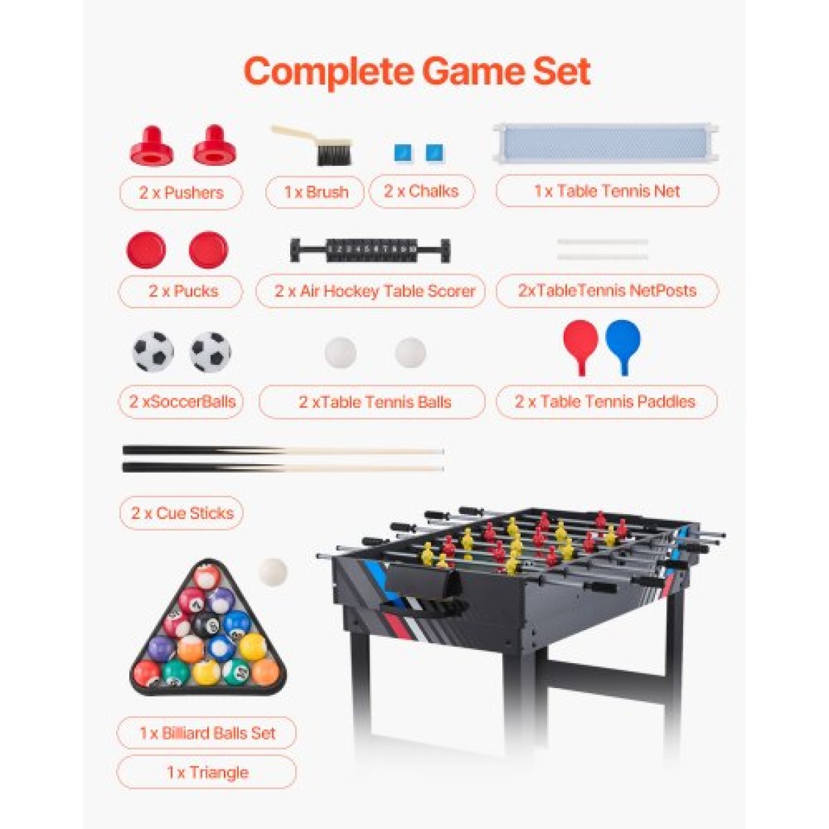 VEVOR 4-σε-1 Combo Σετ τραπεζιού παιχνιδιών, Τραπέζι Air Hockey 48", Τραπέζι πολλαπλών συνδυασμών με Air Hockey, Μπιλιάρδο μπιλιάρδου, ποδοσφαιράκι, Ping Pong, Pushers & Pucks, Sports Arcade Τραπέζι για Οικογενειακό Δωμάτιο Παιχνιδιού Γραφείο