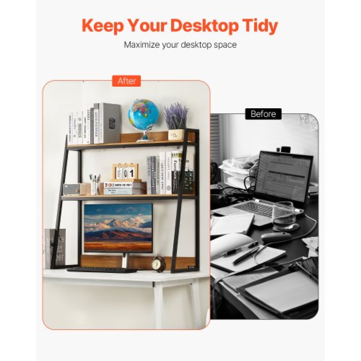 VEVOR Desktop Bookshelf, 2-Tier Desktop Storage Organizer, 37,4" x 12,6" x 35,4" ράφι αποθήκευσης γραφείου, Ξύλινο ράφι, ράφι επιτραπέζιου ραφιού με αντιολισθητικά μαξιλαράκια ποδιών, για γραφείο, σπίτι και κοιτώνα